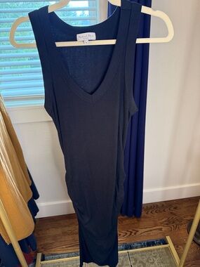 Michael Stars Black Ribbed V-Neck Dress